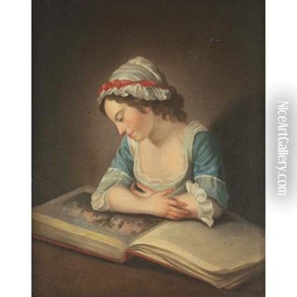 A Girl Reading A Book Oil Painting - Philip Mercier