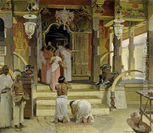 In Einem Indischen Tempel Oil Painting - Woldemar Friedrich