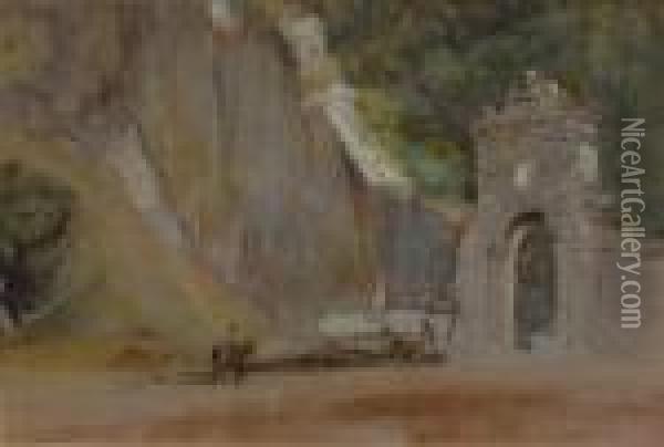 Ariccia, Figures Before A Stone Archway Oil Painting - James Holland