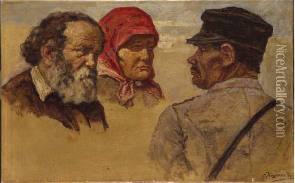 Three Portraits Oil Painting - Solomon Yacovlevich Kishinevsky