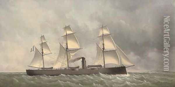 A French ironclad turret ship under sail and steam off the coast Oil Painting - Charles Leduc