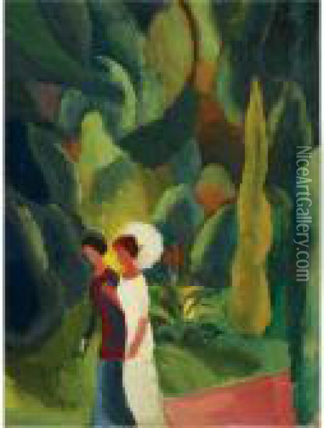 Frauen Im Park (mit Weissem Schirm) Oil Painting - August Macke