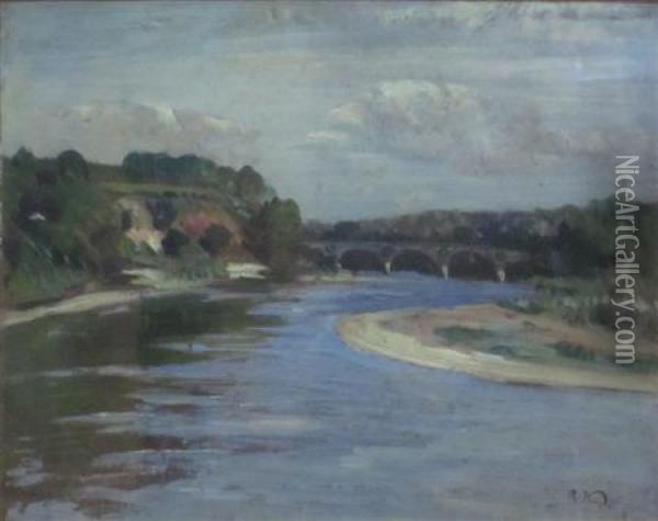 River Bridge Oil Painting - Robert Noble