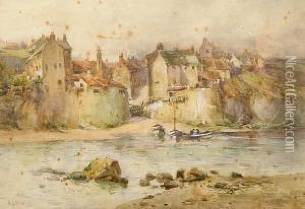 Coastal Village, Thought To Be Whitby Oil Painting - Alfred Stevens