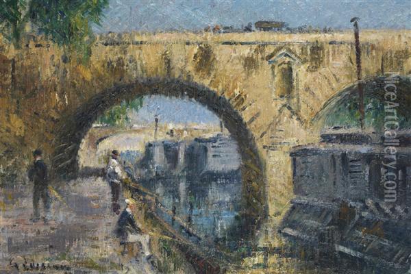 Pecheurs A La Ligne Sur Le Pont Marie Oil Painting - Gustave Loiseau