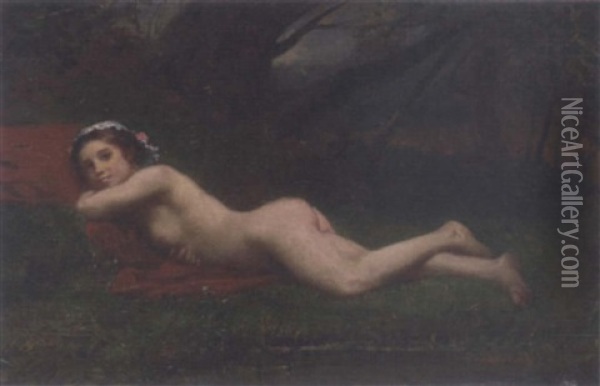 A Nude Reclining At A Woodland Pool Oil Painting - Alfred Feyer Perrin