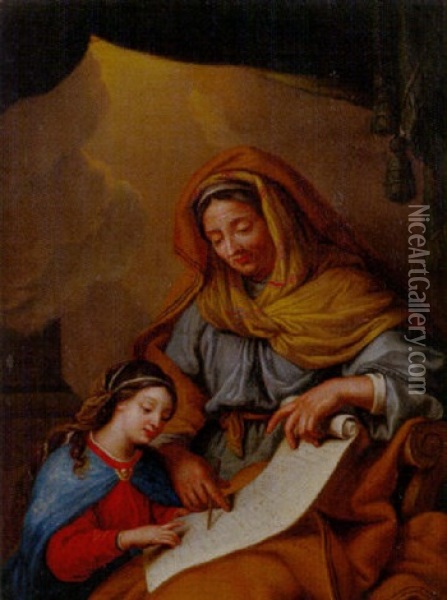 Saint Anne Apprenant A Lire A Sa Fille La Vierge Marie Oil Painting - Carlo Cignani