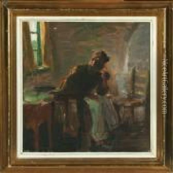Interior With Smokingman Oil Painting - Julius Paulsen