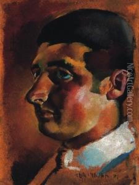 Man With White Collars Oil Painting - Vilmos Aba-Novak