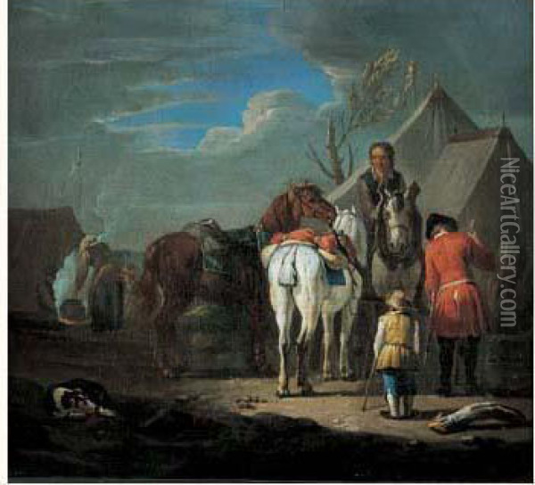 Campement De Cavaliers Oil Painting - Pieter van Bloemen