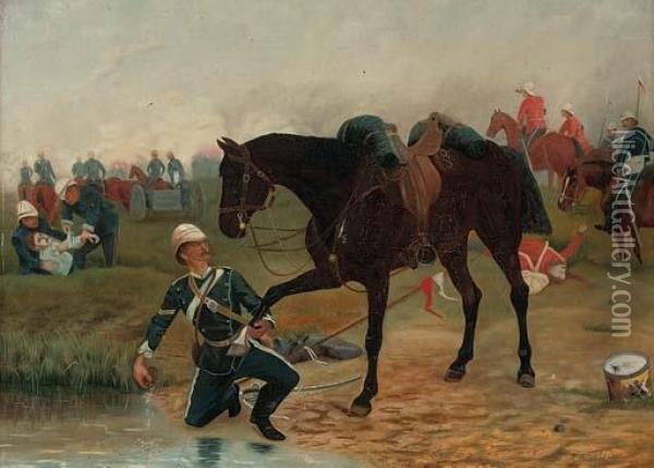 Colonial Battle Scene Oil Painting - George Washington Nicholson