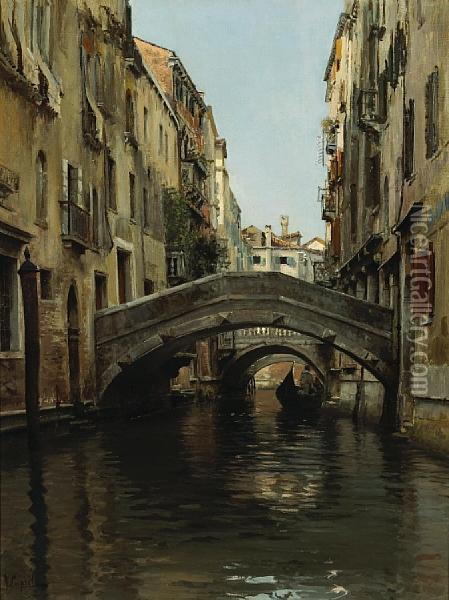 A Gondola On A Venetian Canal Oil Painting - Vincenzo Caprile