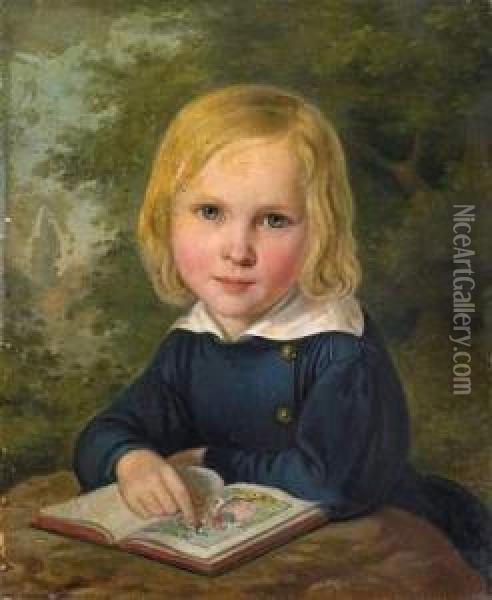 Portrait Of A Boy With His Storybook Oil Painting - Franz Gerhard Von Kugelgen