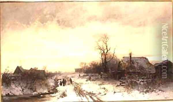 Children playing in a winter landscape Oil Painting - August Fink