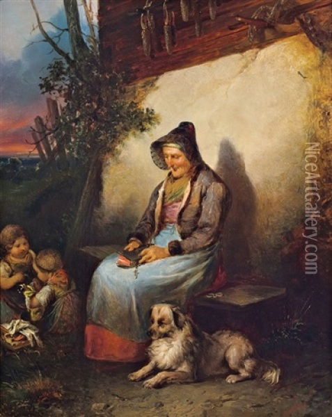Grosmutter Mit Spielenden Kindern Oil Painting - Johann Matthias Ranftl