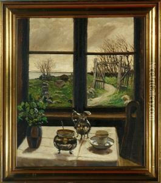 Interior With A View To The Sea Oil Painting - Christian Aigens