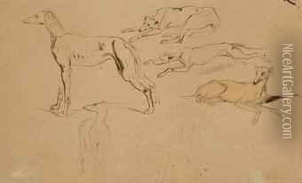 Etude De Levriers Oil Painting - Eugene Delacroix