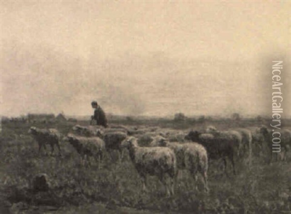 Grazing Sheep Oil Painting - Jean Ferdinand Chaigneau
