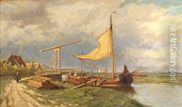 Loading The Ship Near A Drawbridge Oil Painting - Hermanus Koekkoek the Younger