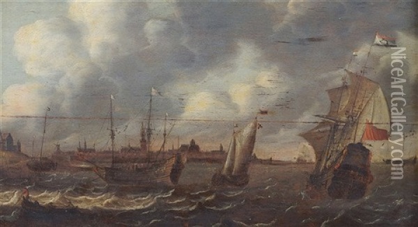 Man Of War Ships Returning To Port Oil Painting - Simon De Vlieger