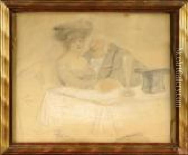 Couple Attable Oil Painting - Armand Rassenfosse