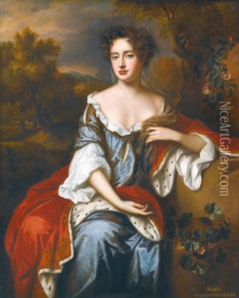 Portrait Of Queen Anne, When Princess Of Denmark Oil Painting - Willem Wissing