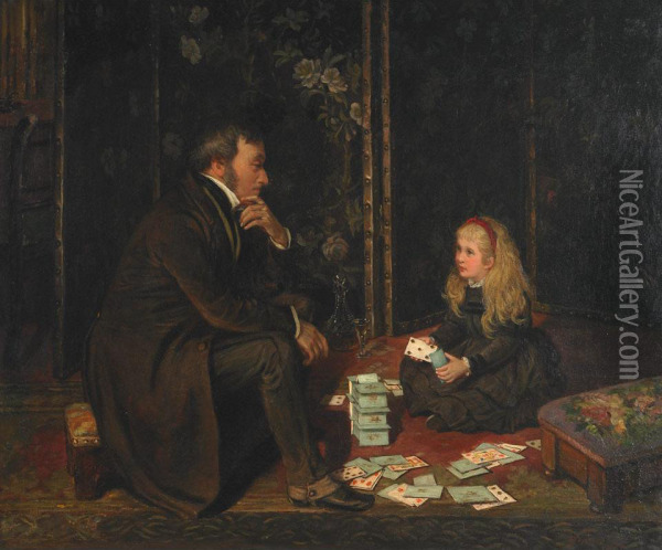 Playing Cards With Father Oil Painting - Alfred Dixon