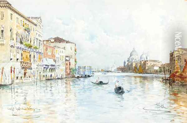 The Grand Canal, Venice, with Santa Maria della Salute in the distance Oil Painting - Paolo Sala