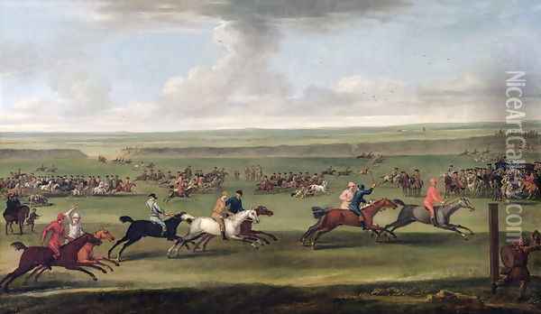 A race on the beacon course at Newmarket, c.1750 Oil Painting - John Wootton