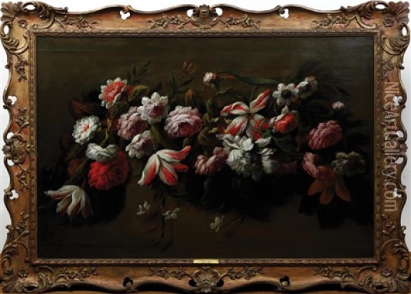 A Garland Of Flowers Oil Painting - Jean-Baptiste Monnoyer
