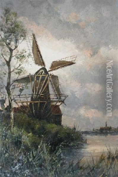 Near Muiden, Holland (+ Old Rotterdam, Holland; Pair) Oil Painting - Hermanus Koekkoek the Younger