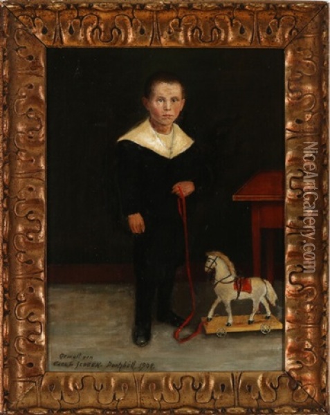 Portrait Of A Small Boy With His Toy Oil Painting - Carl Ludwig Jessen