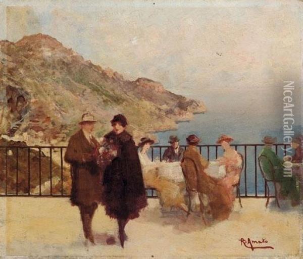 Ravello. Terrazza Sul Mare. Oil Painting - Raffaele D'Amato
