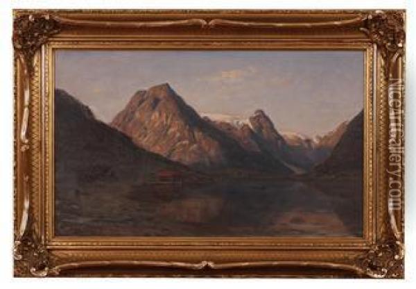 Fjordlandskap Med Fjell Oil Painting - Amaldus Clarin Nielsen