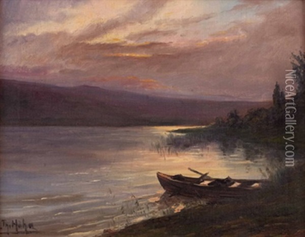 Abendstimmung Am Fluss Oil Painting - Theodor Hoehn