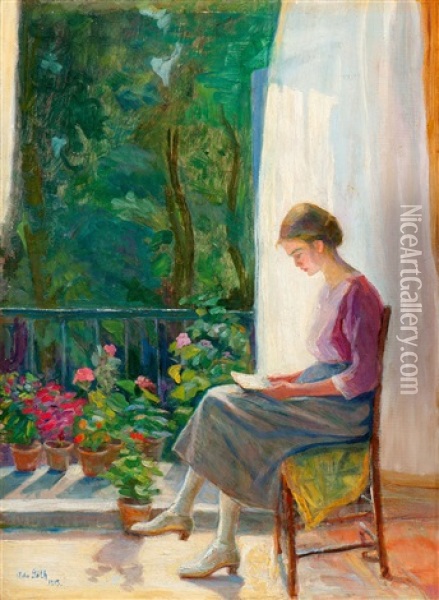 Die Lesende Oil Painting - Ada Goth-Lowith