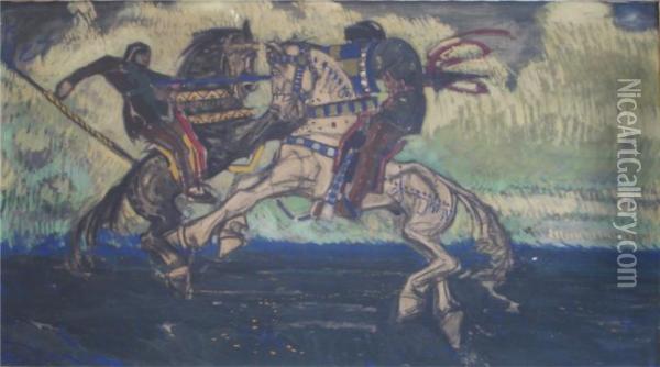 Cavalieri In Combattimento Oil Painting - Aroldo Bonzagni