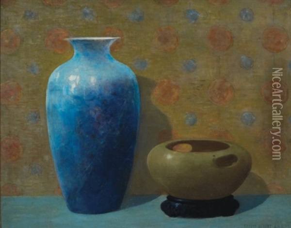 Still Life, Two Oriental Vases Oil Painting - Ernest Albert