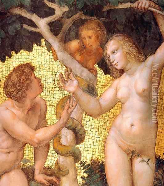 The Stanza della Segnatura Ceiling: Adam and Eve [detail: 1] Oil Painting - Raphael