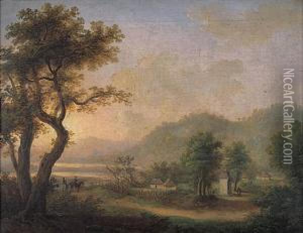 Krajobraz Idealny Z Zabudowaniami, 1839 R. Oil Painting - Antoni Lange