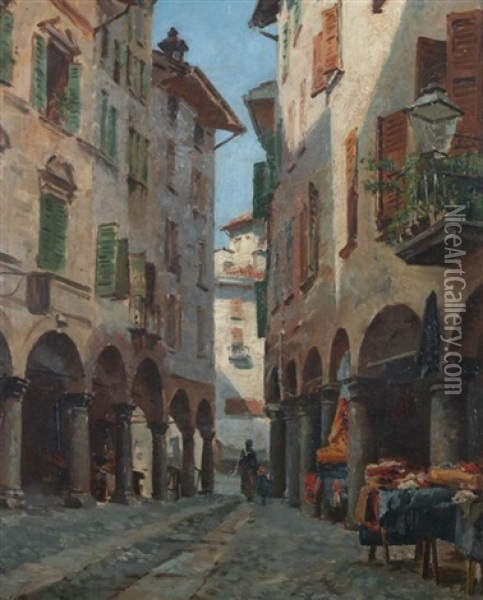A Street In Lugano Oil Painting - August Fischer