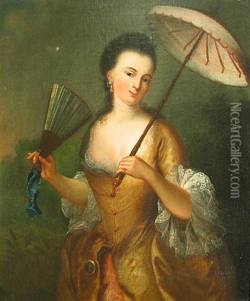 A Lady With A Parasol Oil Painting - Jean-Baptiste Santerre