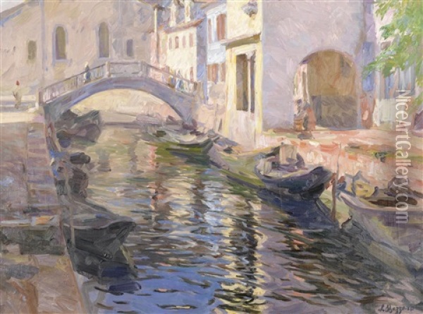 Kanal In Venedig Oil Painting - Leonardo Bazzaro