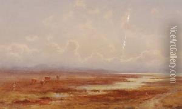 Cattle And Herdsmen On Wetlands Oil Painting - Edward Tucker