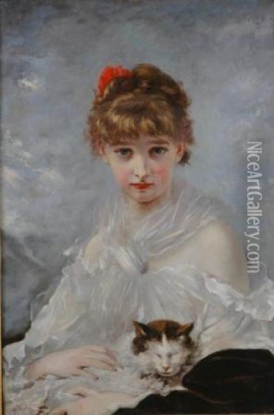Her Favorite Pet Oil Painting - Charles Josua Chaplin
