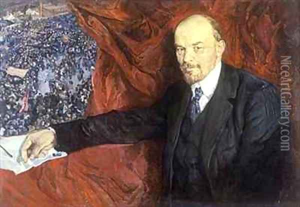 Vladimir Ilyich Lenin (1870-1924) and a Demonstration Oil Painting - Isaak Israilevich Brodsky
