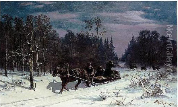 Hunting Wolves Oil Painting - Iulii Iul'evich (Julius) Klever