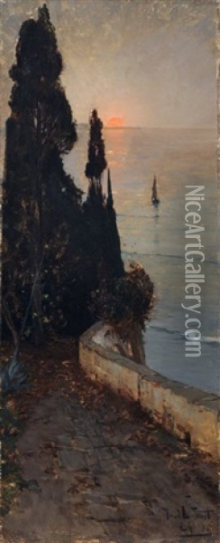 Italienische Uferpromenade Oil Painting - Manuel Wielandt