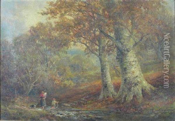 Stepping Stones Near Donnington Oil Painting - George Turner