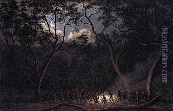 A Corroboree in Van Diemen's Land 1840 Oil Painting - John Glover